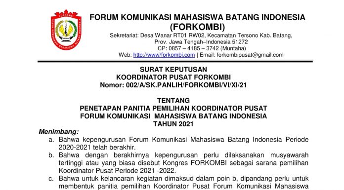 sk panlih Kongres Forkombi 2021